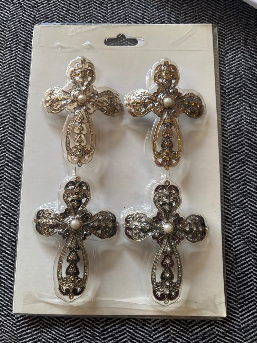 Candle Pins vintage enamel w/ rhinestones & faux pearls metal